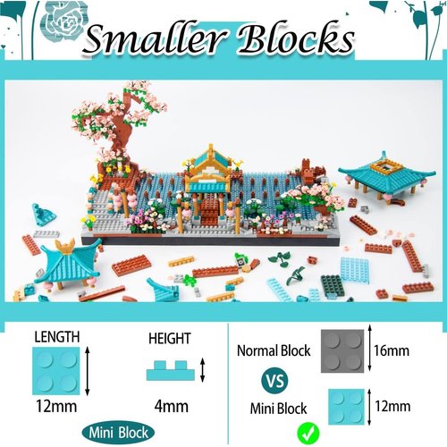 OundarM Mini Chinese Classical Garden Building Blocks Set, Sakura Botanical Collection Building Set for Adults, 14+ Teens, Home Decor Accessories (2350 Pcs)