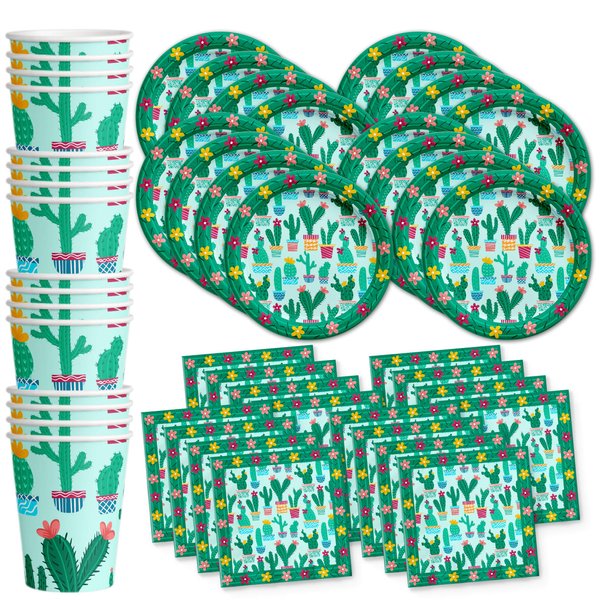 Cactus Birthday Party Supplies Set Plates Napkins Cups Tableware Kit for 16