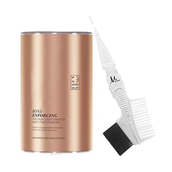 BlondeMe Bleach Powder 9+ Premium Hair Lightener 450 grams and M Hair Designs Tint Brush Comb (Bundle)