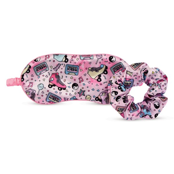 iscream Silky Satin, Fully Lined Sleep Mask and Matching Scrunchy Set - Let's Roll