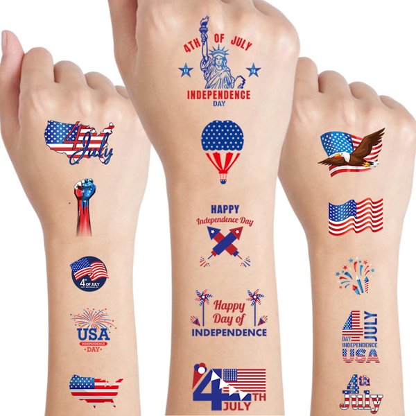 4th of July Independence Day Tattoo Sticker USA American Flag Hat Statue of Liberty Patriotic Design Fake Tattoos Memorial Day Tattoos Waterproof Face Body Arm Tattoos Party Supplies for Kids Adult