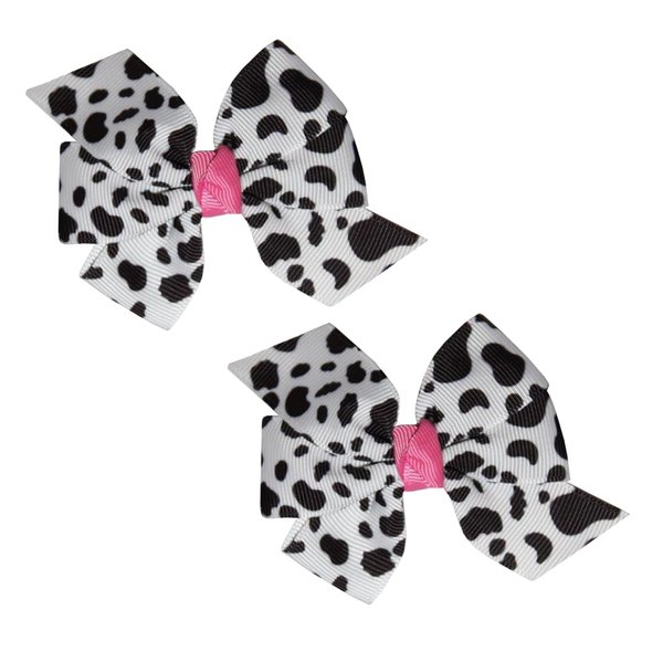 WD2U Baby Girls 2 Pc Farm Girl Holstein Moo Cow 3" Hair Bows Alligator Clips (Pink)