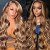 AILICEEHR Highlight Ombre 5×5 Lace Closure Wigs Human Hair Pre Plucked Honey Blonde Body Wave Lace Front Wigs Human Hair 180% Density HD Lace P4/27 Balayage Colored Glusless Wigs 20 Inch