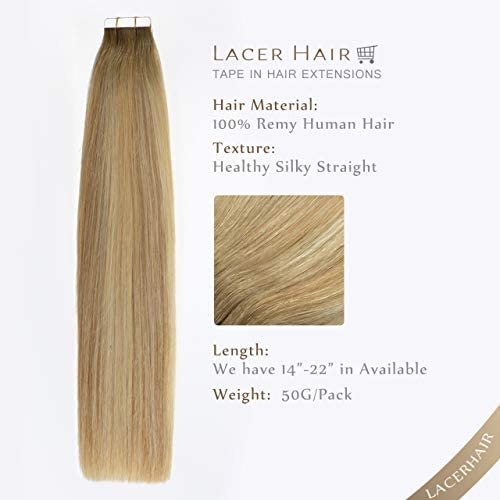 Lacer Best Tape in Hair Extensions Human Hair 14 Inch Color Chocolate Brown to Light Golden Brown Silky Straight Double Sided Seamless Skin Weft Hair Extensions Tape in for Woman 50g 20pcs