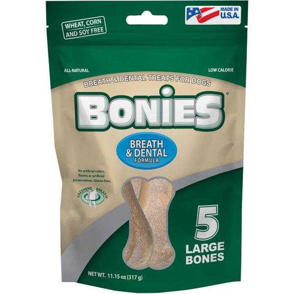 Bonies Natural Breath and Dental Formula Large-Sized Single Bone - All-Natural Ingredients, Fresh Breath, Cleans Teeth, Low Calories, Chicken Flavor, 5 Bones