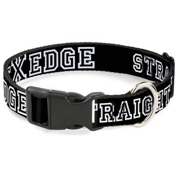 Buckle-Down Plastic Clip Collar - STRAIGHT EDGE Black/White - 1" Wide - Fits 9-15" Neck - Small