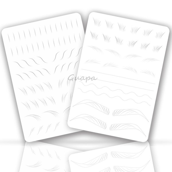 Guapa 2pcs Silicone Permanent Makeup Practice Skin Dual-Sided Brows Lips Brushing Tiny Tattoo Practice Skin with Design (White Skin Hairstrokes-Silver Outlines)