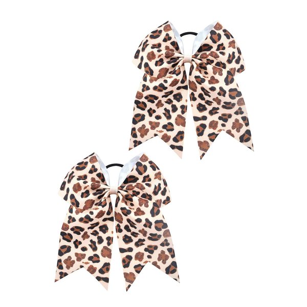 Leopard Cheer Bow For Girls Cheetah Ponytail Holder Bowknot Leopard Bow Hair Ring Tie PHB01 (2 Pcs-Set)