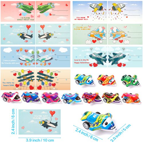 Valentines Day Cards for Kids - 28 Pack Planes Valentine's Greeting Cards with Pull Back Planes Toy Party Favors, Kids Valentines Day Exchange Gift Cards for Boys Girl Classroom School Party Supplies