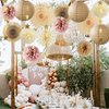 Pink Champagne Party Decorations Dusty Rose Champagne Gold Beige Boho Party Decorations Neutral Cream Pom Poms Paper Lanterns for Rustic Pink and Brown Birthday Baby Shower Wedding Engagement
