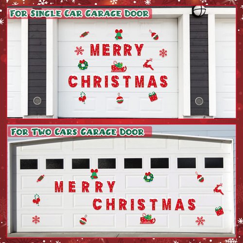 Christmas Decorations Garage Door Magnets, 25pcs Magnetic Merry Christmas Door Decorations, Reflective Christmas Car Magnets Decals, Xmas Garage Magnetic Stickers for Refrigerator Mailbox Dishwasher