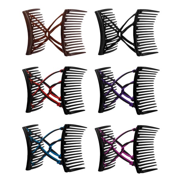 Exacoo 6Pcs Stretchy Double Comb Hair Clips Elastic Magic Hair Pressing Combs Hair Forks for Women Accessories Creaseless Hair Picks for Curly Wavy Thin Thick Long Hair Ponytail Decorative Hair Combs