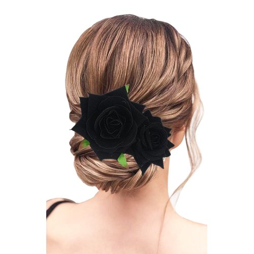 Flower Hair Clip, Rose Flower Bohemia Hairpin Hair Comb Bride Costume Hair Decor for Party Wedding 1PCS Black