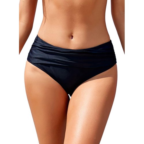 SHEKINI Women's Bikini Bottoms Ruched Black Swimsuit Tummy Control Swim Bottoms (Medium, Manhattan Black)