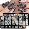 Nail Stamper Kit 4pcs Nail Art Stamping Plates Flower Leaves Image Template with Clear Stamper and Scraper Decoration Rhinestones for Nails Manicure DIY Design
