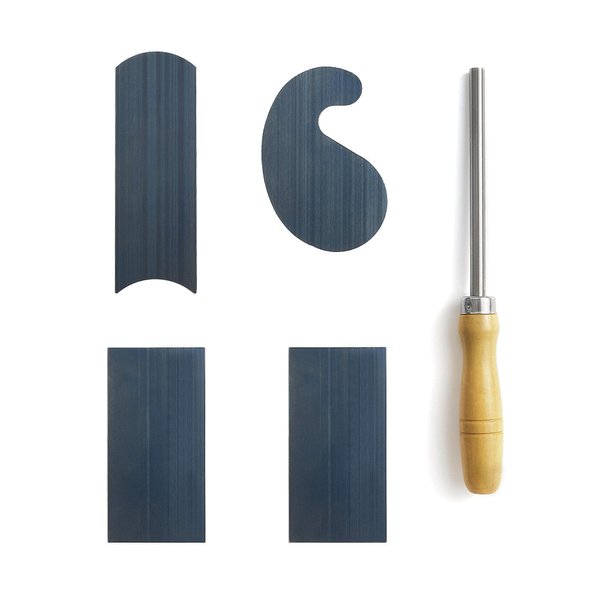 HERMIT TOOLS Cabinet Scraper Burnisher with 4 Piece Multi-Shaped Scraper Set 2 Rectangle 1 Curved (Convex and Concave) and 1 Gooseneck Scraper