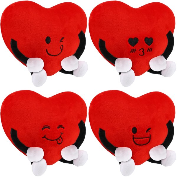 Syhood 4 Pcs Heart Stuffed Plush for Valentine's Day Gifts Plush Figure Toys Red Heart Stuffed Toys Red Heart Pillow for Boys Girls Party Favors Classroom Prizes Birthday Gift(Red)