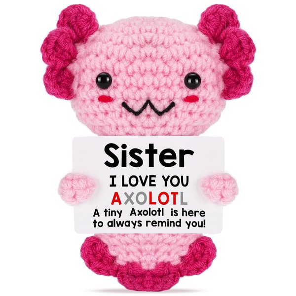 Weming Sisters Gifts from Sister, Crochet Axolotl Gifts for Bestie BFF & Little Sister in Law on Birthday & Christmas Stocking Stuffers, I Love You to My Big Sister