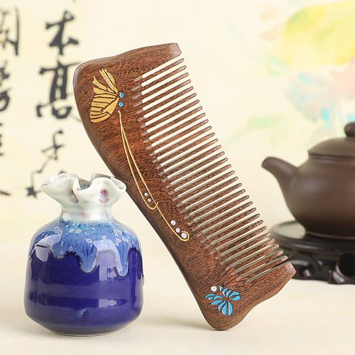 Sandalwood Wooden Hair Comb Handmade Wooden Comb Sandalwood Anti-Static Hair Comb Fine Tooth Hair Combs For women and kids Beard Comb Good Gift(Butterfly)