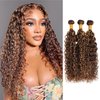 Honey Blonde Water Wave Bundles Human Hair 22 Inch, Soft & Shed-free P4/27 Ombre Piano Color Curly Brown And Blonde Highlight Weave Human Hair Bundles Wet and Wavy 10A 100% Virgin Hair Single Bundle