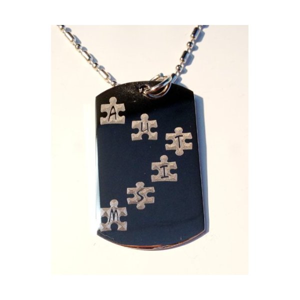 Autism Puzzle Pieces Logo Symbols - Military Dog Tag Luggage Tag Key Chain Keychain Metal Chain Necklace