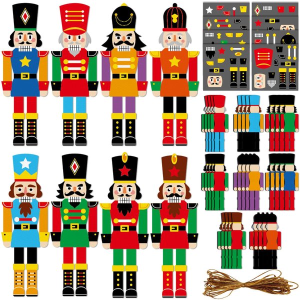 Lonfliness 48PCS Christmas Craft Kits for Kids Nutcracker Crafts Ornament DIY Christmas Arts and Crafts Nutcracker Soldiers Crafts Stickers for Xmas Party Favor Classroom Activity Project