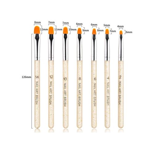 Aoshang 7Pcs Uv Gel Nail Brush, Poly Extension Gel Brush, Nail Art Tips Builder Brush Nail Painting Brush Pen Set(No.2/4/6/8/10/12/14)