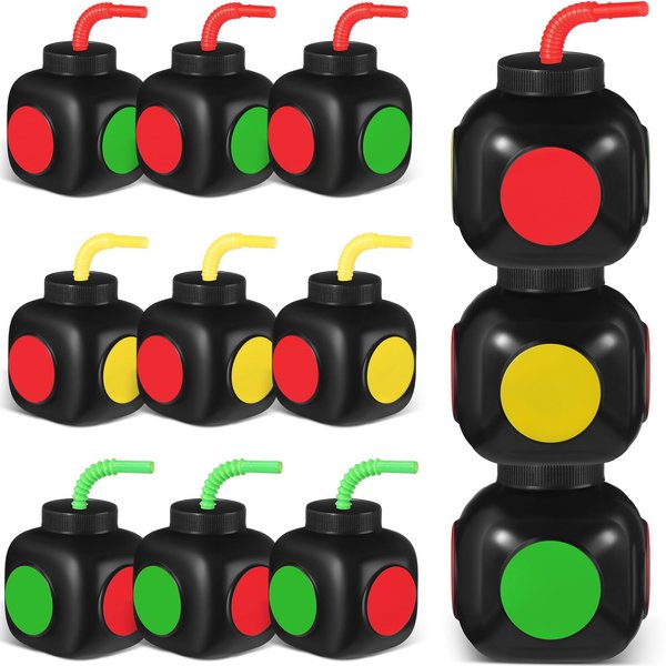 Mifoci 12 Pack Race Car Party Favor Gifts Supplies 10 oz Traffic Light Cups with Straws and Lids, Plastic Reusable Kids Traffic Theme Racing Car Birthday Party Supplies Favor