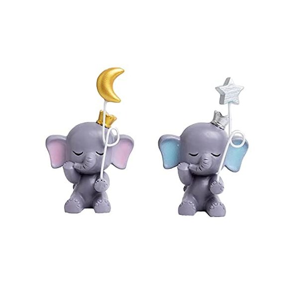 1 Pair Blue Elephant Cake Toppers, Elephant Figure Collection Playset Doll Toy Figurines For Baby Shower Kids Birthday Cake Decoration