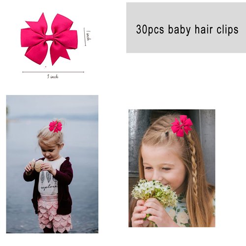 30 PCS 3" Hair Bows for Girls Alligator Clips Grosgrain Ribbon Girls Bows Solid Color Hair Accessories Toddler Bows for Girls Kids(Rose)