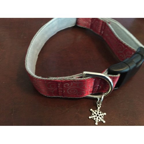 Burgundy, Gold designer dog collar. 13"-17", 58" leash