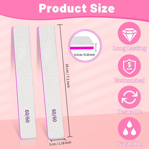 12pcs Nail Files 60 Grit, BLESWIN 60/60 Grit Nail Files, Jumbo Nail Files for Acrylic Nail, Double-Sided Emery Board Nail Filer for Manicure, Pedicure, and Acrylic Nails