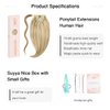 SUYYA Ponytail Human Hair Wrap Around Clip in Hair Piece Ponytail Extension Human Hair Straight Human Hair Ponytail with Magic Paste 70G 14 Inch #P18/613 Ash Blonde/Bleach Blonde