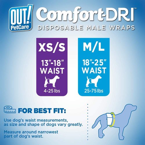 OUT! Pet Care Disposable Male Dog Diapers | Absorbent Male Wraps with Leak Proof Fit | XS/Small, 12 Count