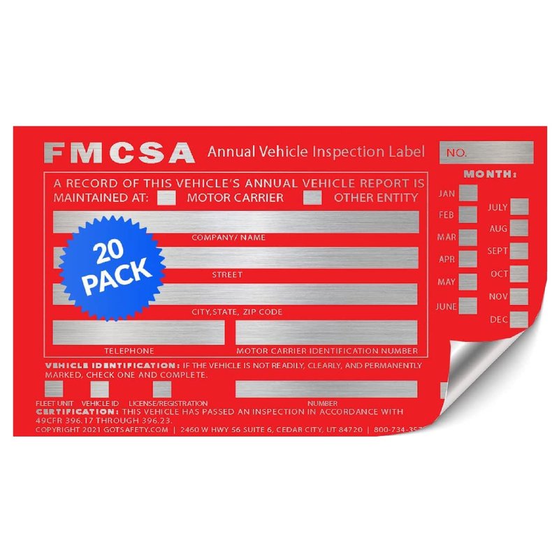 Exterior Annual Inspection Label for Vehicle by GOTSAFETY, Vehicle ...