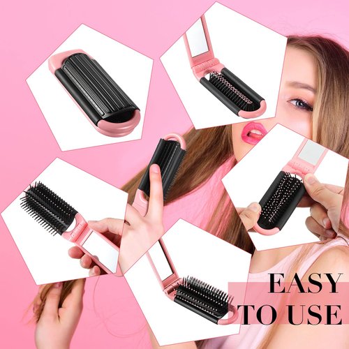 Queekay 12 Pcs Travel Hair Brush Portable Folding Hair Brush with Mirror, Mini Compact Hair Comb Collapsible Pocket Brush for Family Travel Purse Gift (Purple, Pink, Blue, Green)