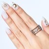GLAMERMAID White Press on Nails Short Almond, 3D Gothic Handmade Stick Glue on Nails with Golden Star Blossom Design, Medium Oval Reusable Fake Nails Acrylic False Nails Manicure Kits for Women Gift