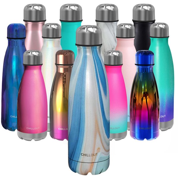 CHILLOUT LIFE Stainless Steel Water Bottle: 17 oz Double Wall Insulated Cola Bottle Shape for Cold and Warm Drinks, BPA Free Metal Sports Bottle