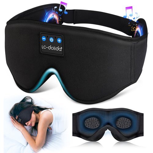 LC-dolida Sleep Headphones, 3D Sleep Mask Bluetooth Wireless Music Eye Mask, Sleeping Headphones for Side Sleepers Sleep Mask with Bluetooth Headphones Ultra-Thin Stereo Speakers Perfect for Sleeping
