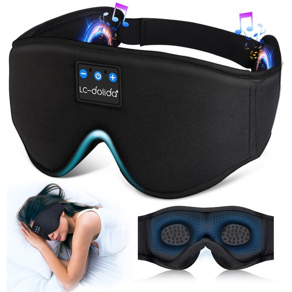 LC-dolida Sleep Headphones, 3D Sleep Mask Bluetooth Wireless Music Eye Mask, Sleeping Headphones for Side Sleepers Sleep Mask with Bluetooth Headphones Ultra-Thin Stereo Speakers Perfect for Sleeping