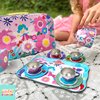 Bright Stripes Kids Tea Set - Pretend Play Tin Tea Set for Girls & Boys | Includes Tea Pot, Cups, Saucers, Plates, Tray, Invitations & Place-Cards for Imaginative Play (Flower Fairy)
