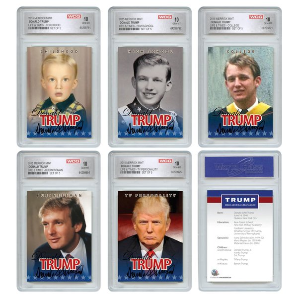 2015 Donald Trump 45th President Official Life & Times 5-Card Set - All 5 Graded GEM-Mint 10