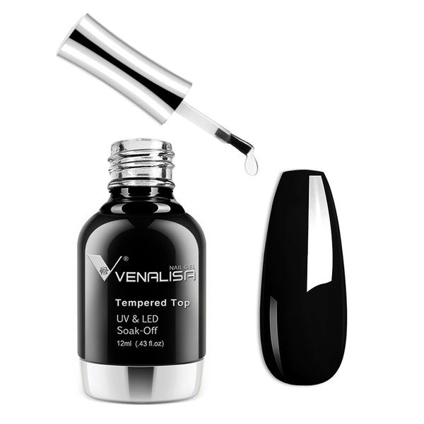 VENALISA Tempered Gel Top coat, No Wipe Long-Lasting High Gloss Shiny Top coat, Soak Off U V Lamp Clear Gel Nail Polish