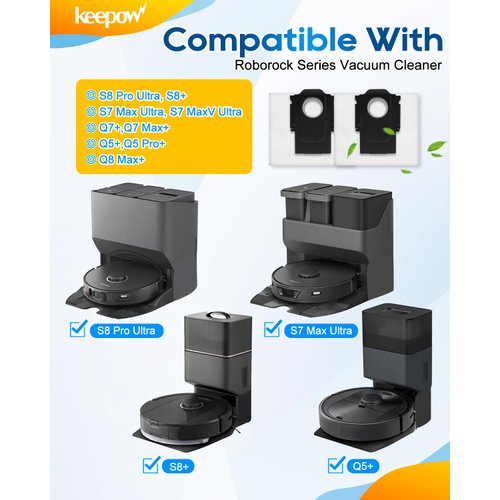 KEEPOW Reusable Dust Bags Compatible with Roborock S8 Pro Ultra, S8+, S7 MaxV/Max Ultra, Q5+, Q7+, Q5 Pro+, Q8 Max+ Robot Vacuum and Mop, Dust Replacement Fit for Roborock Vacuum Bag Accessories