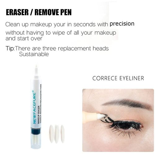 Makeup Remover Eraser Pen, Newfacefure Eye Make Up Corrector, Easy to Remove and Correction Magnetic Eyeliner Fixer, Extract for Sensitive Skin Original(White)