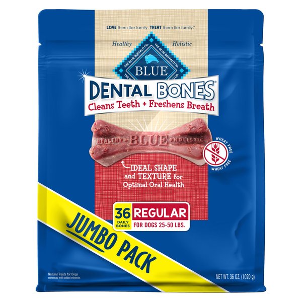 Blue Buffalo Dental Bones Regular Natural Dental Chew Dog Treats Bag Jumbo Pack