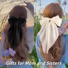 VELSCRUN Hair Bows for Women - 3Pcs Big Hair Clips in White, Black, Brown - Silky Satin Hair Barrettes with Oversized Long Tail - Hair Accessories for Long Hair, Curly, Wavy, Fine, Thick - Gift
