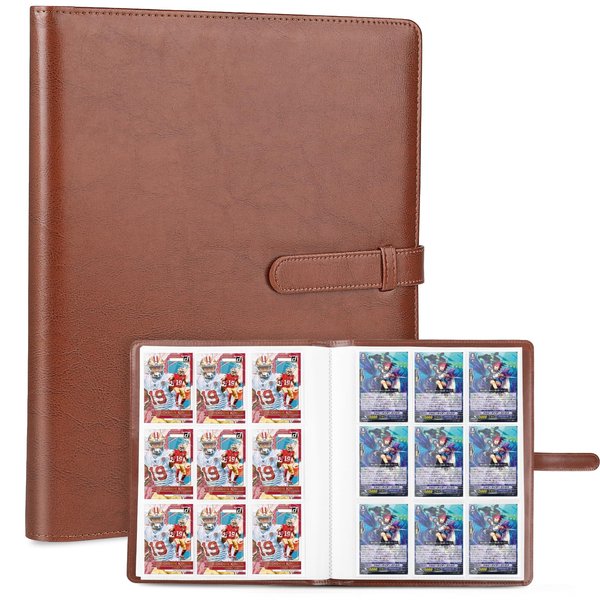 9 Pocket Card Binder, Trading Card Binder, 360 Double Sided Pocket PU Collection Binder, Collector Album, Card Folder for MTG, TCG, Sports Cards (Brown)