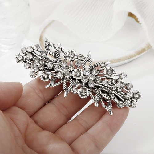 2PCS Vintage Hair Barrettes with French Clip Clasp and Sparkling Stones Retro Hair Clips for Women and Girls 3.5" Length Elegant Hair Pins Hair Accessoires