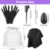 FRIUSATE Hair Coloring Highlighting Cap, 8 Pieces Hair Highlighting Kit, Silicone Highlight Cap Pull Through Caps Hair Coloring Frosting Cap with Hook, Cape, Brush, Gloves and Ear Covers for Women Men